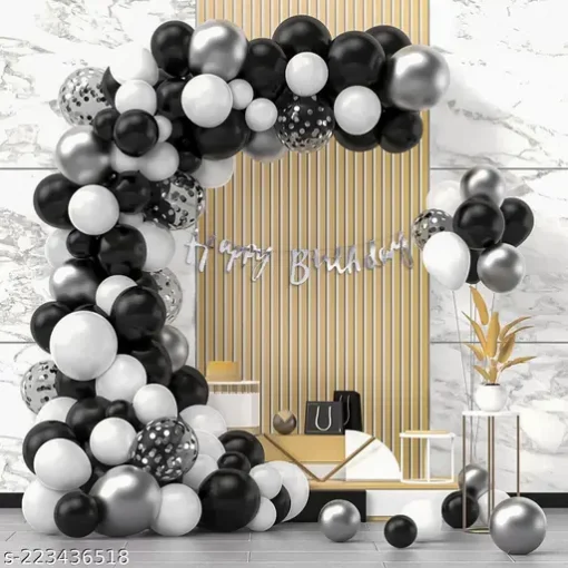 Black & Silver Balloon Arch Backdrop