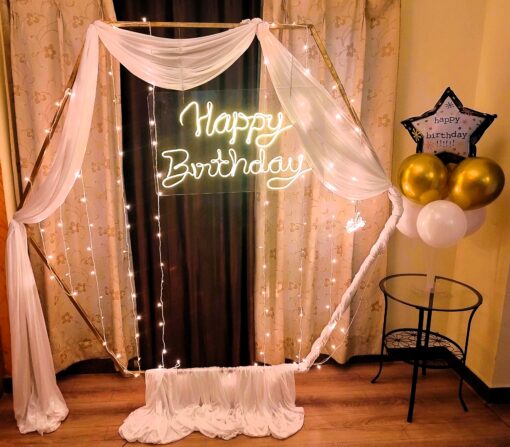Elegant White Neon Birthday Celebrations Decor - Image 3