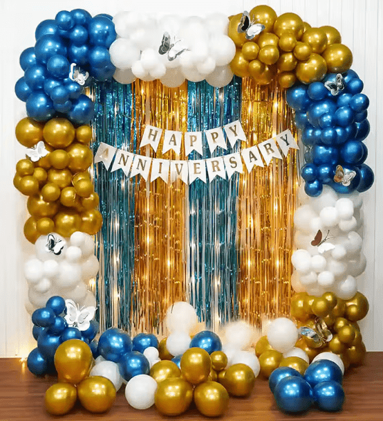 Golden & Shades of Sky Anniversary Decor
