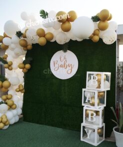 Golden and White Baby Shower Decor