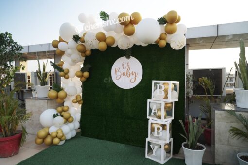 Golden and White Baby Shower Decor