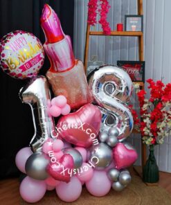 Pink and Silver Birthday Balloon Bouquet