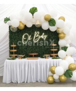 White And Golden Baby Shower Leaf Backdrop Decor