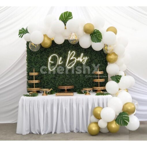 White And Golden Baby Shower Leaf Backdrop Decor