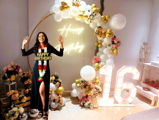 White & Gold Bliss Floral Birthday Theme