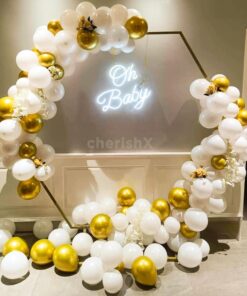 White Hexagon Oh Baby Neon Backdrop
