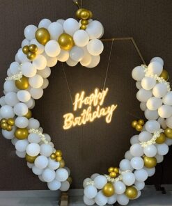 Glamorous White Hexagon and Neon Birthday Decor