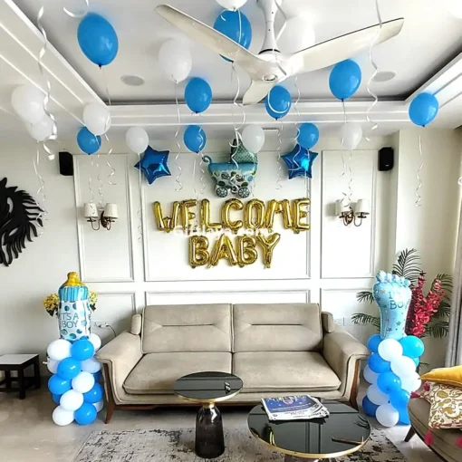 Blue & white theme Welcome Baby Room Decor