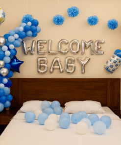 Blue & white theme Welcome Baby Room Decor