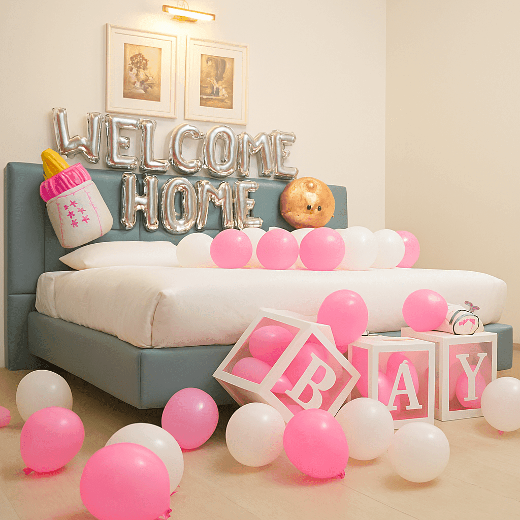 Elegant White & Pink "Welcome Baby Girl" Decor