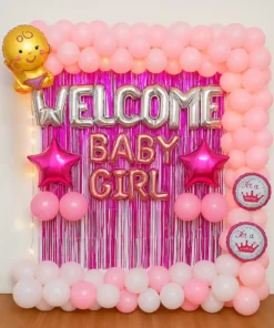 Enchanting Pink & White "Welcome Baby Girl" Decor