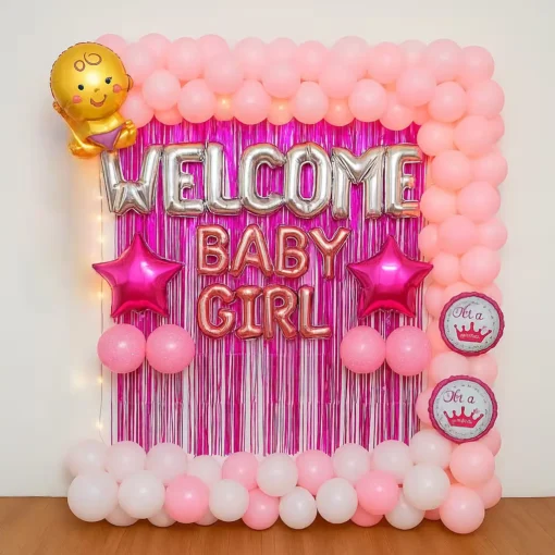 Enchanting Pink & White "Welcome Baby Girl" Decor