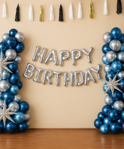 Minimalist Blue & Silver Birthday Decor
