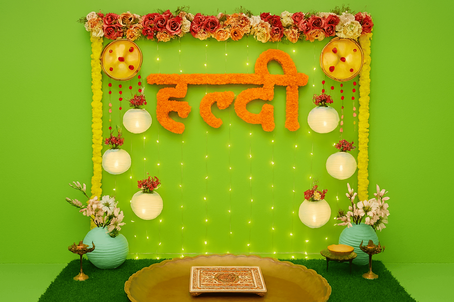 Blend tradition with aesthetics- Floral Haldi Backdrop