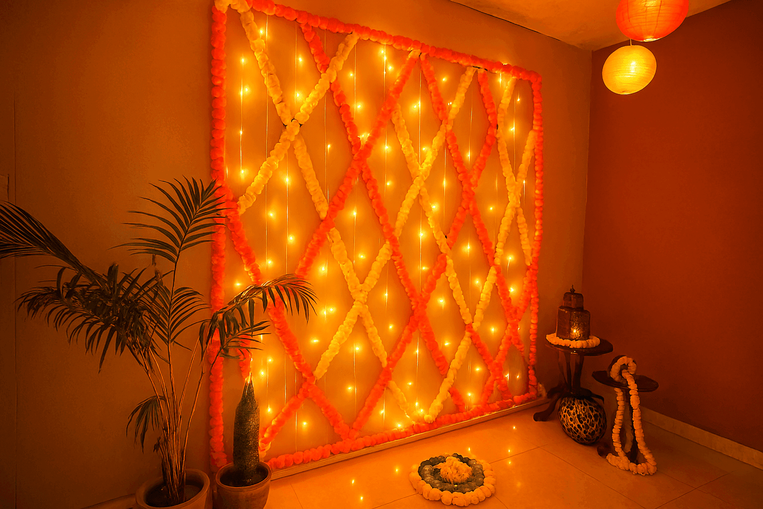 Diwali Decor: Flower & Lantern Setup - Image 2
