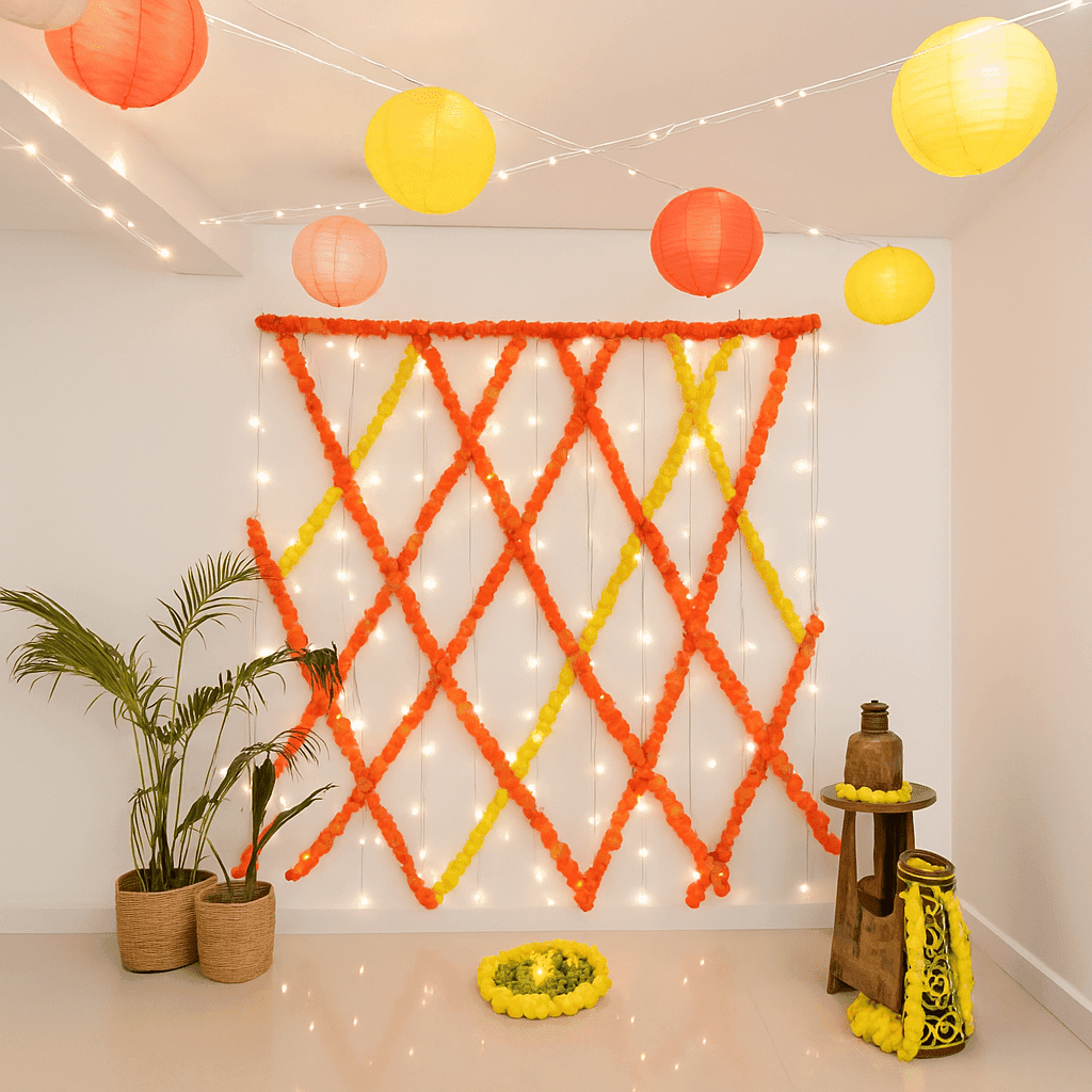Diwali Decor: Flower & Lantern Setup