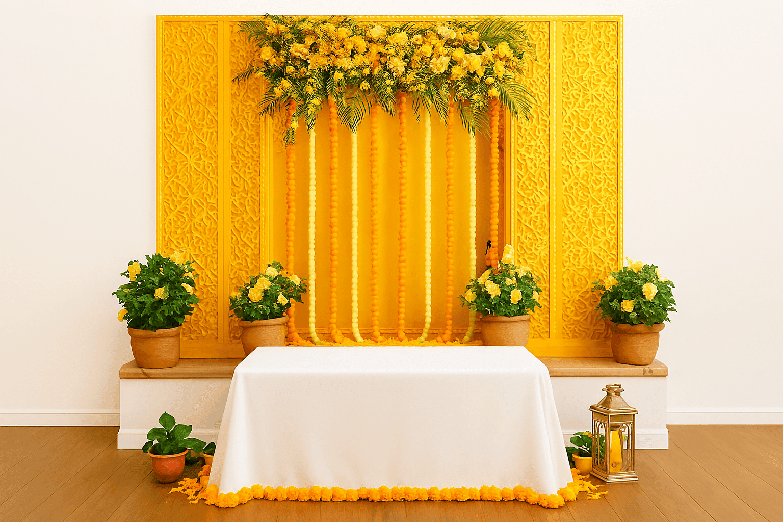 Pop of Color: Orange & Green Garland Backdrop Haldi/Mehndi decor - Image 3