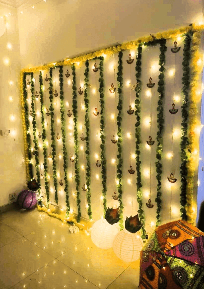 Sparkling Diwali Decor: Diya & Garland Setup - Image 2