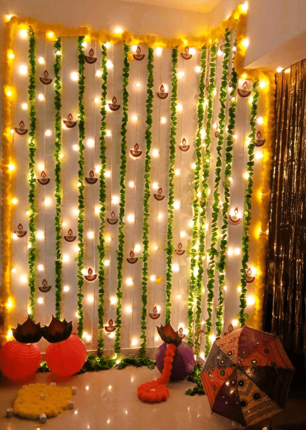 Sparkling Diwali Decor: Diya & Garland Setup - Image 3