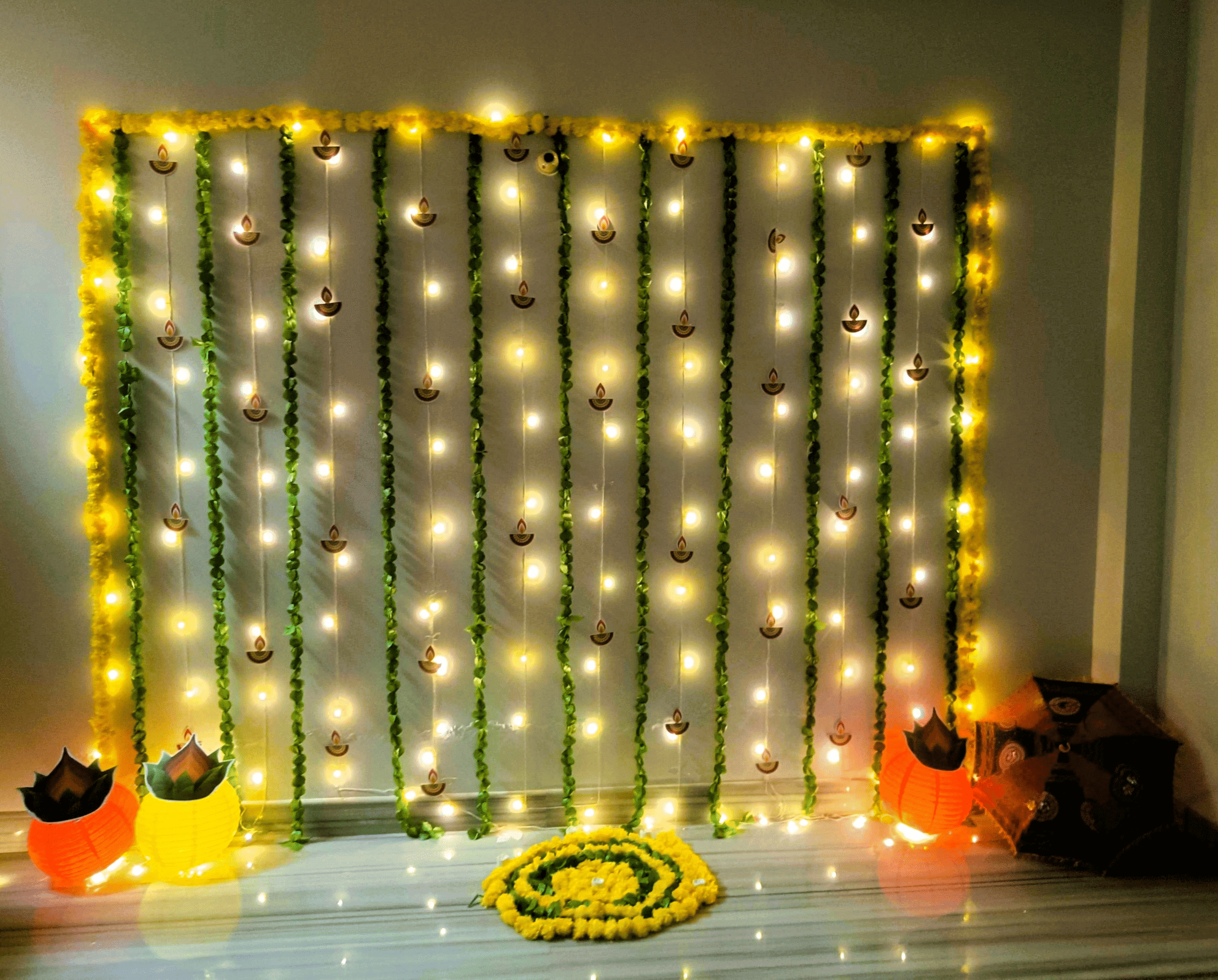 Sparkling Diwali Decor: Diya & Garland Setup - Image 4