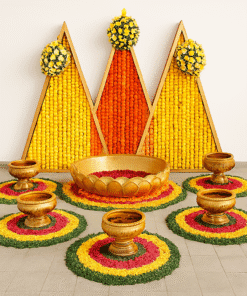 Triangular Haldi & Mehndi Decor: A Fusion of Tradition & Elegance