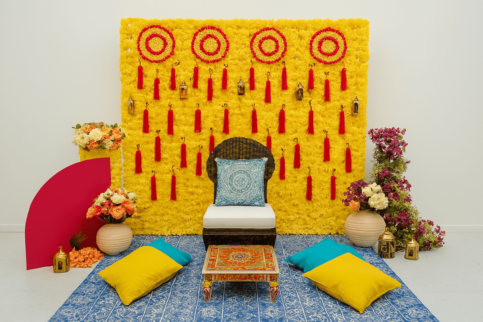 Vibrant & Chic: Pink and Yellow Haldi/Mehndi Decor
