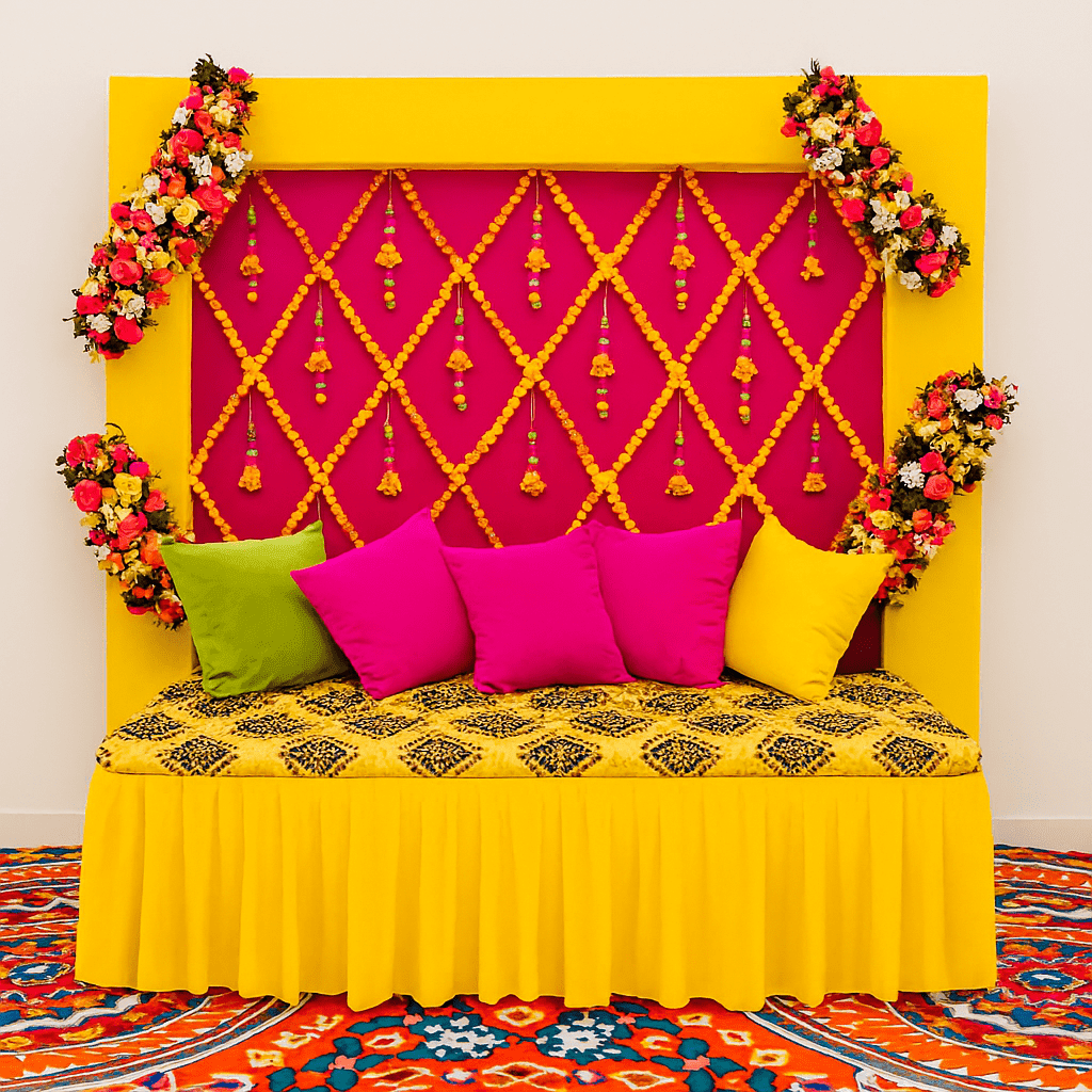 Vibrant & Chic: Pink and Yellow Haldi/Mehndi Decor - Image 2