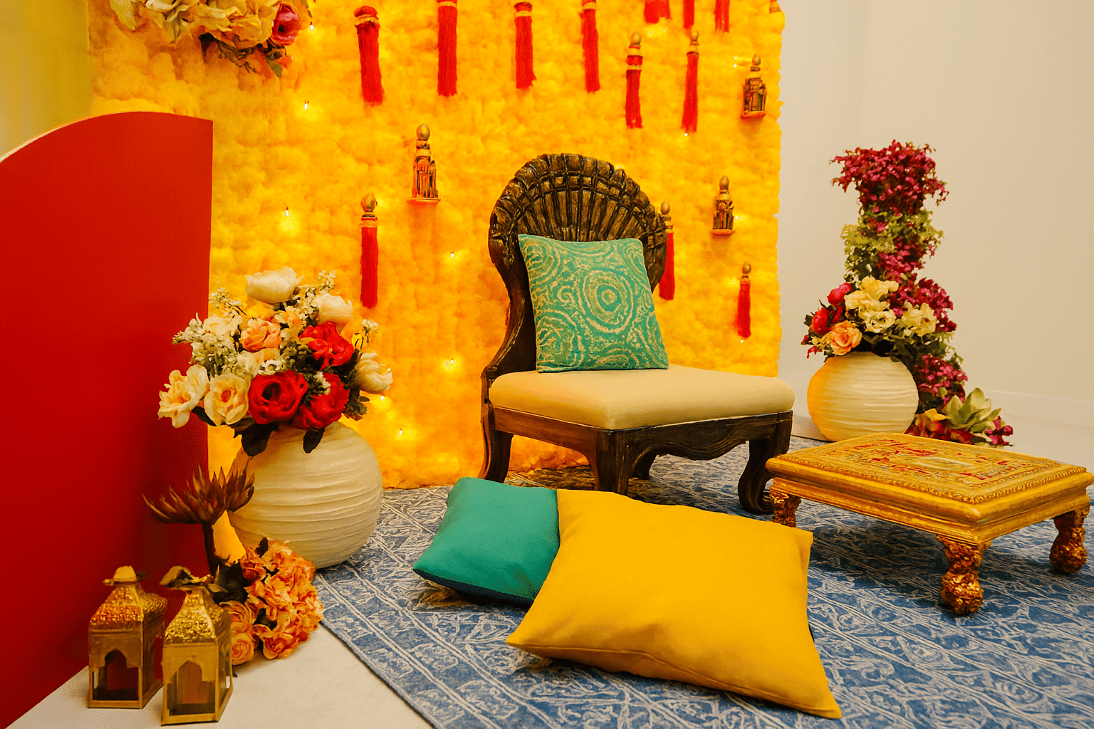 Vibrant & Chic: Pink and Yellow Haldi/Mehndi Decor - Image 3