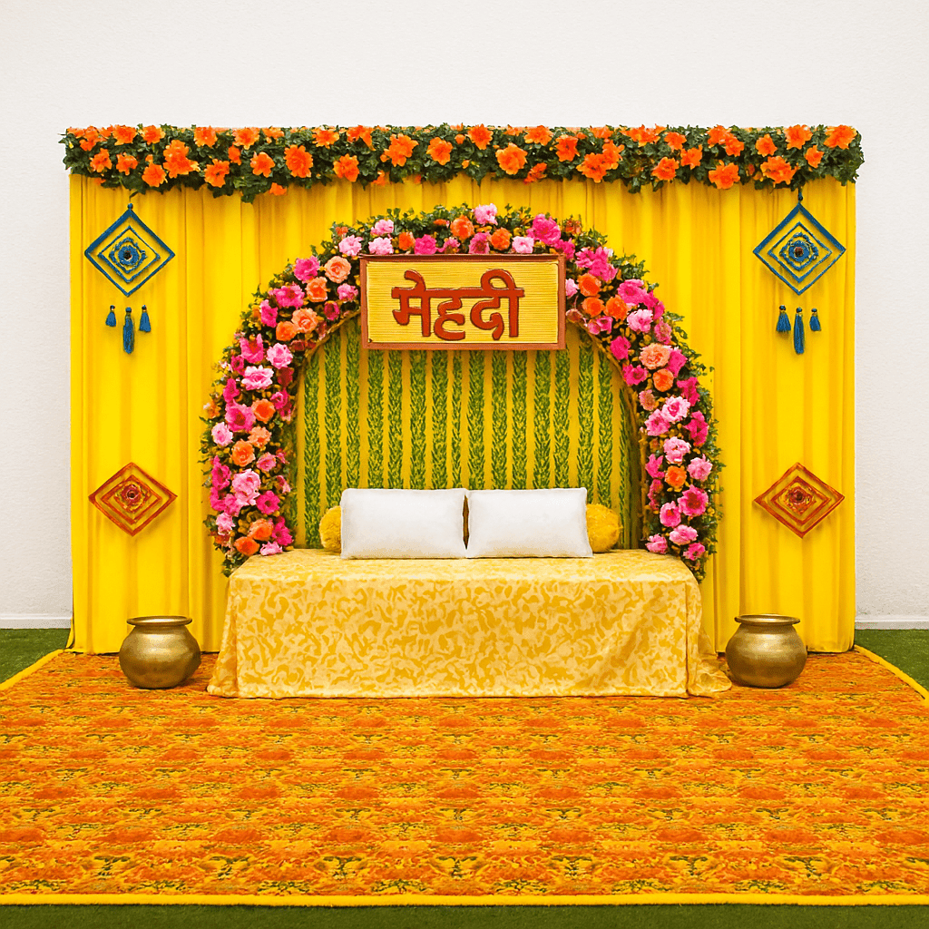 Vibrant & Chic: Pink and Yellow Haldi/Mehndi Decor - Image 4