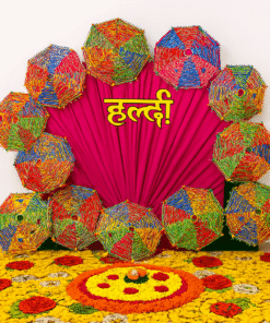 Alternative view of Umbrellas and fairy lights photo booth Haldi/Mehndi Decor