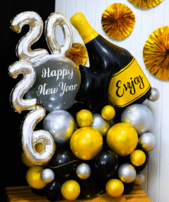 New Year 2026 Black and Silver Balloon Bouquet