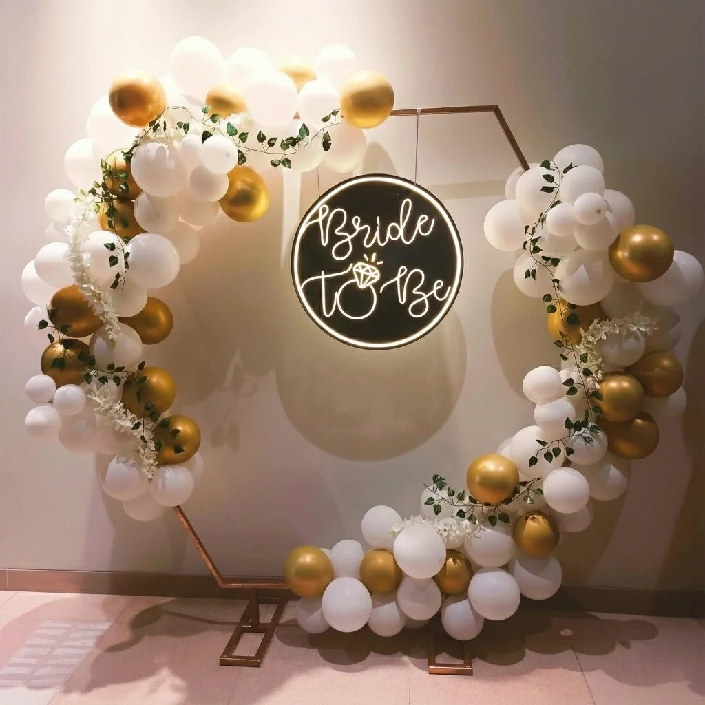 Hexagon backdrop for a bride-to-be bachelorette celebration