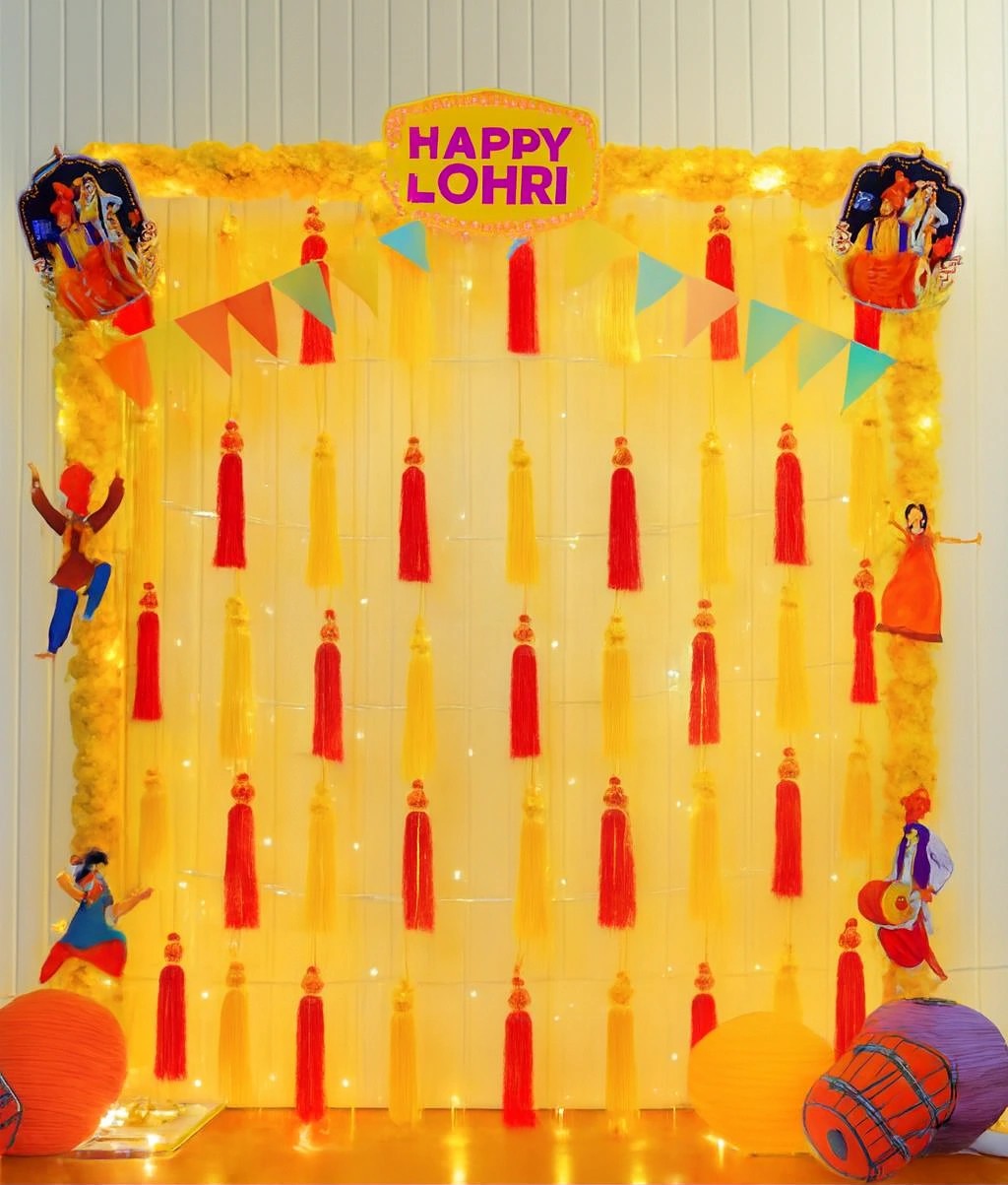 Lohri celebration tassel backdrop decoration