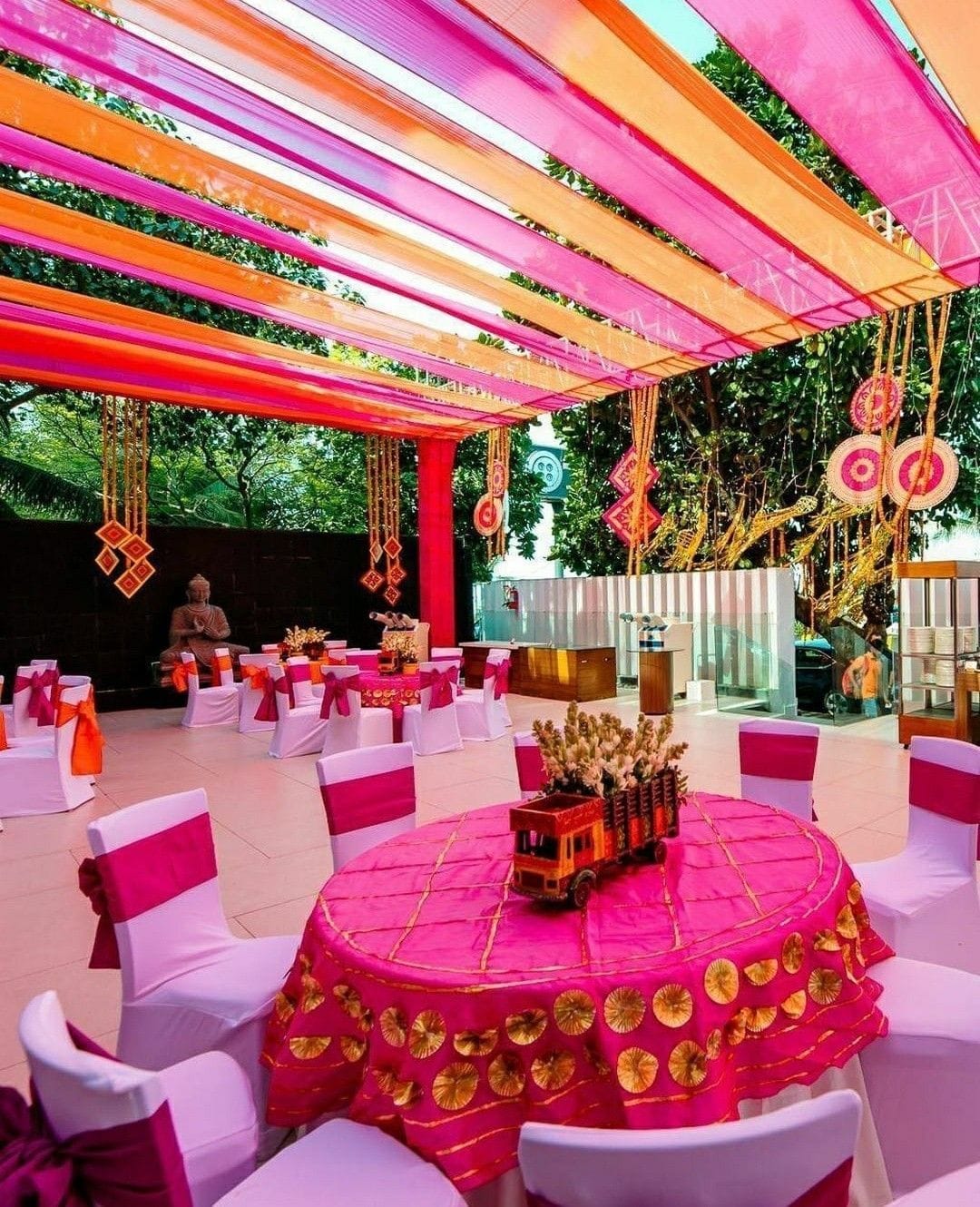 Colourful canopy decoration for a Holi celebration