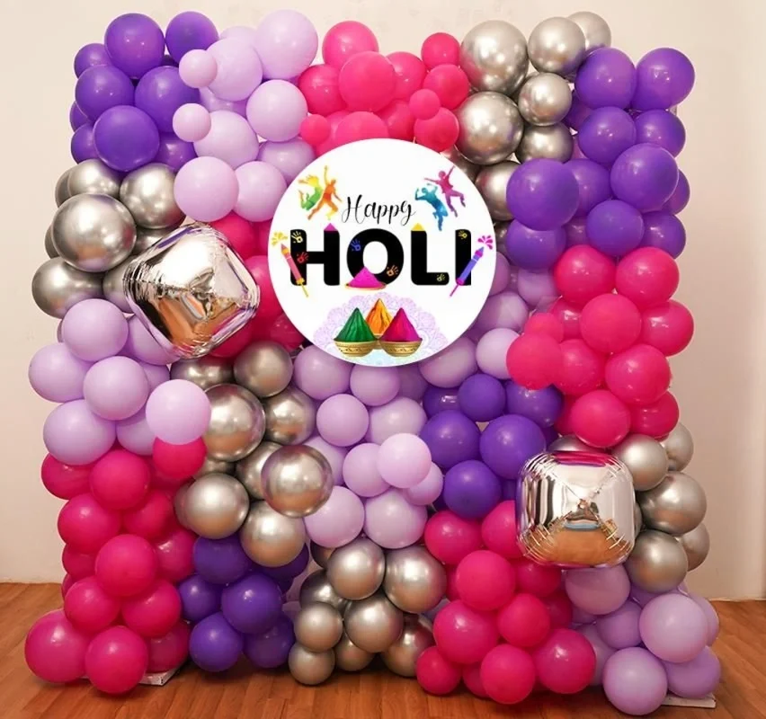 Colourful balloon wall for a Holi party