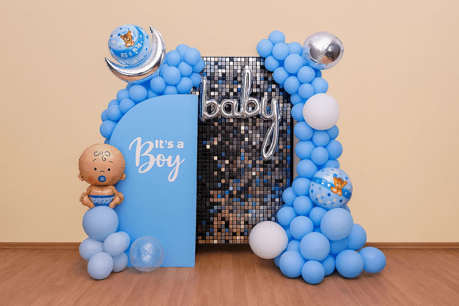 Blue shimmer welcome baby decoration for a baby boy