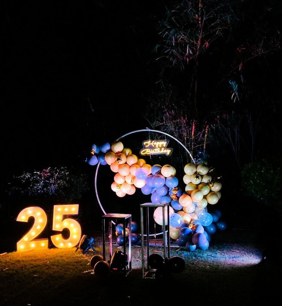 Milestone birthday decoration setup for special age celebrations
