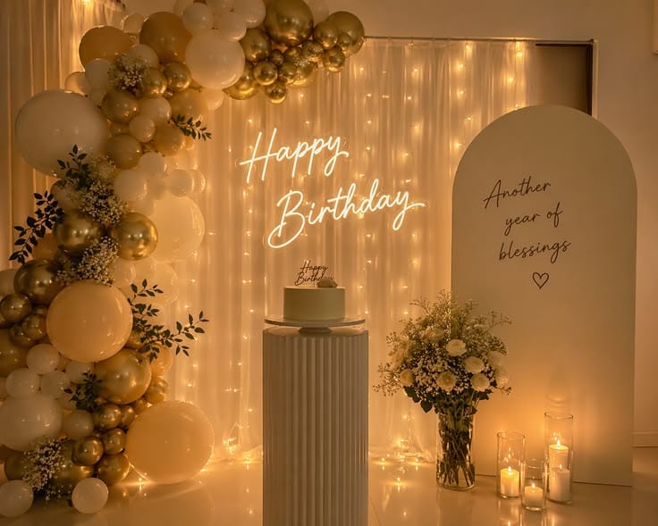 Premium birthday decoration in Delhi NCR with elegant balloon backdrop and celebration styling