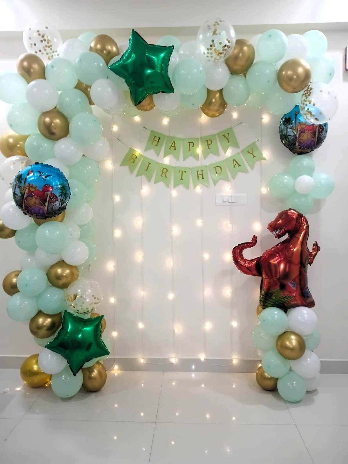 Simple colourful balloon decoration for a birthday at home