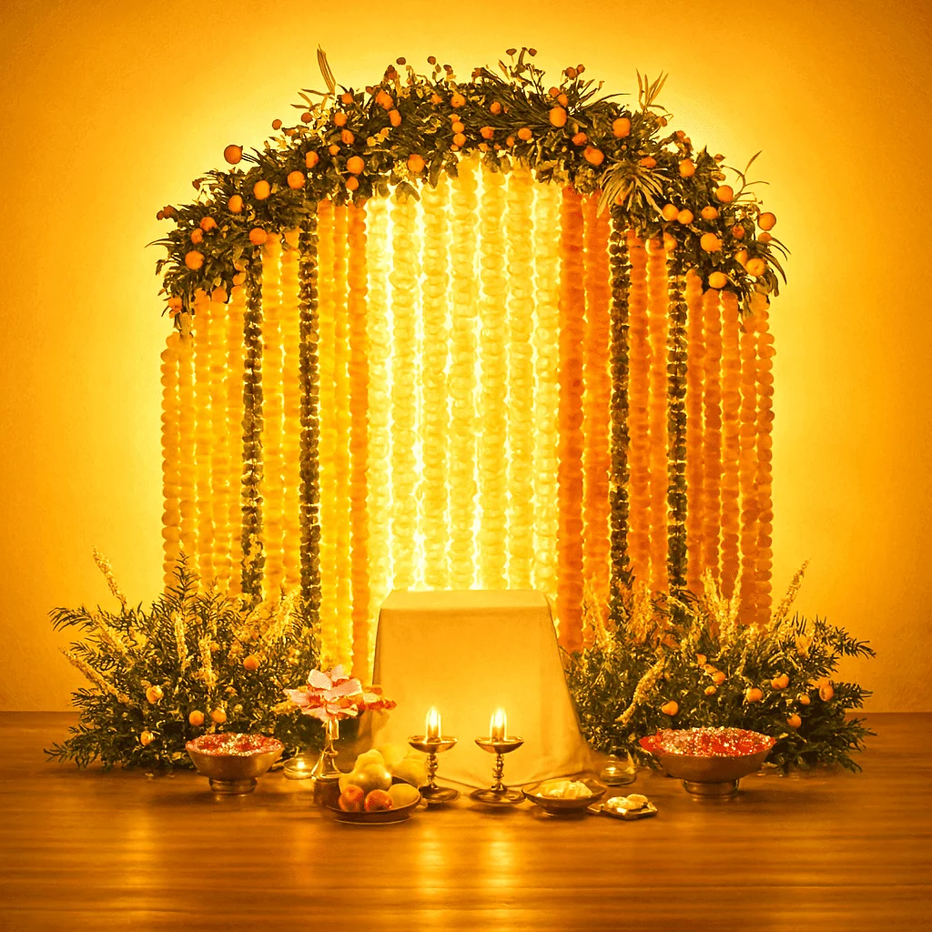 Vibrant floral backdrop for a Diwali celebration