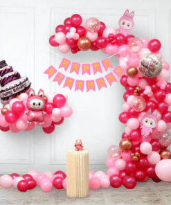 Labubu Pink Rose Gold Birthday Decoration