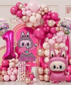 Labubu Pink Rose Gold Birthday Decoration - Image 2