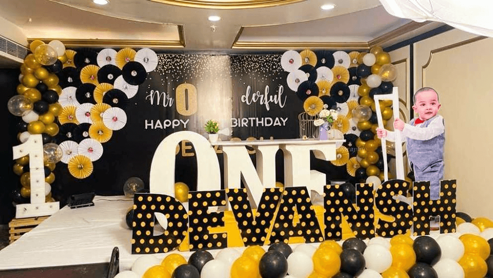Little Man Black & Gold First Birthday Decoration