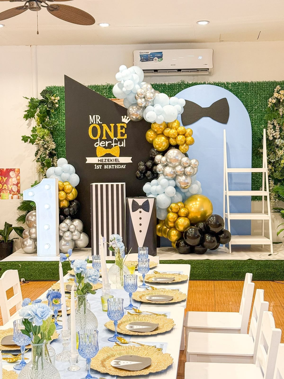 Little Man Black & Gold First Birthday Decoration - Image 2