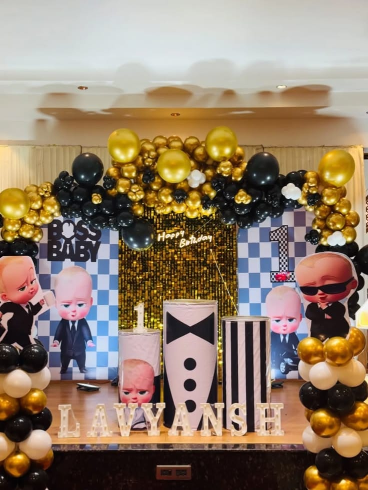 Little Man Black & Gold First Birthday Decoration - Image 3