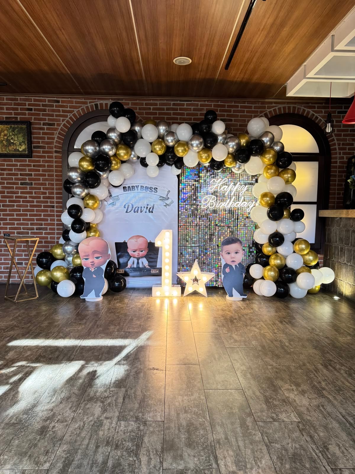 Little Man Black & Gold First Birthday Decoration - Image 4