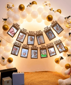 White & Gold Baby Milestone Birthday Decoration