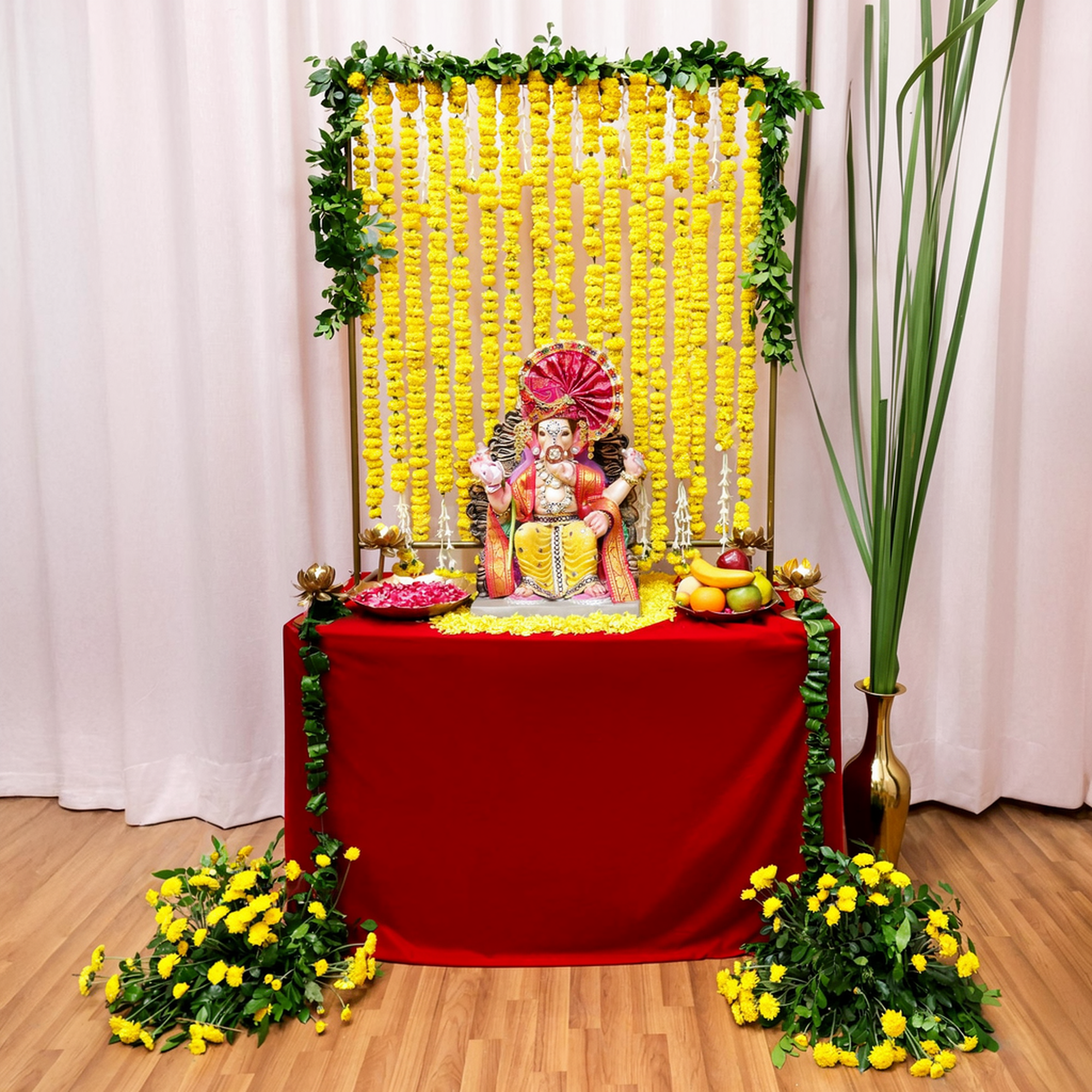 Compact Marigold & Rajni Puja Backdrop