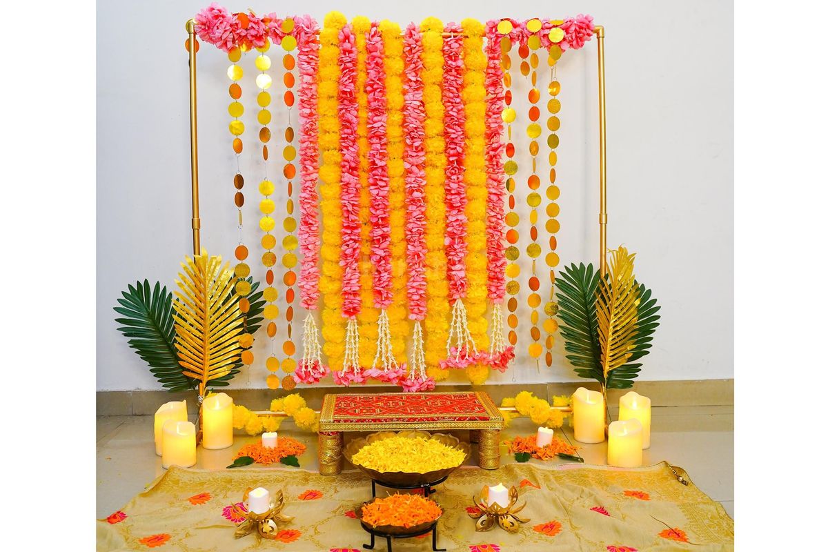 Compact Marigold & Rajni Puja Backdrop - Image 3