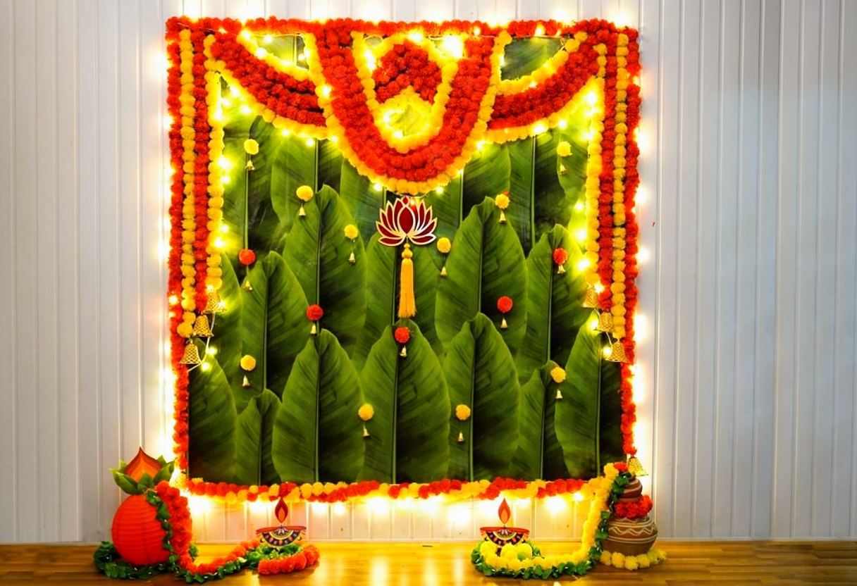 Foliage & Marigold Festive Puja Backdrop
